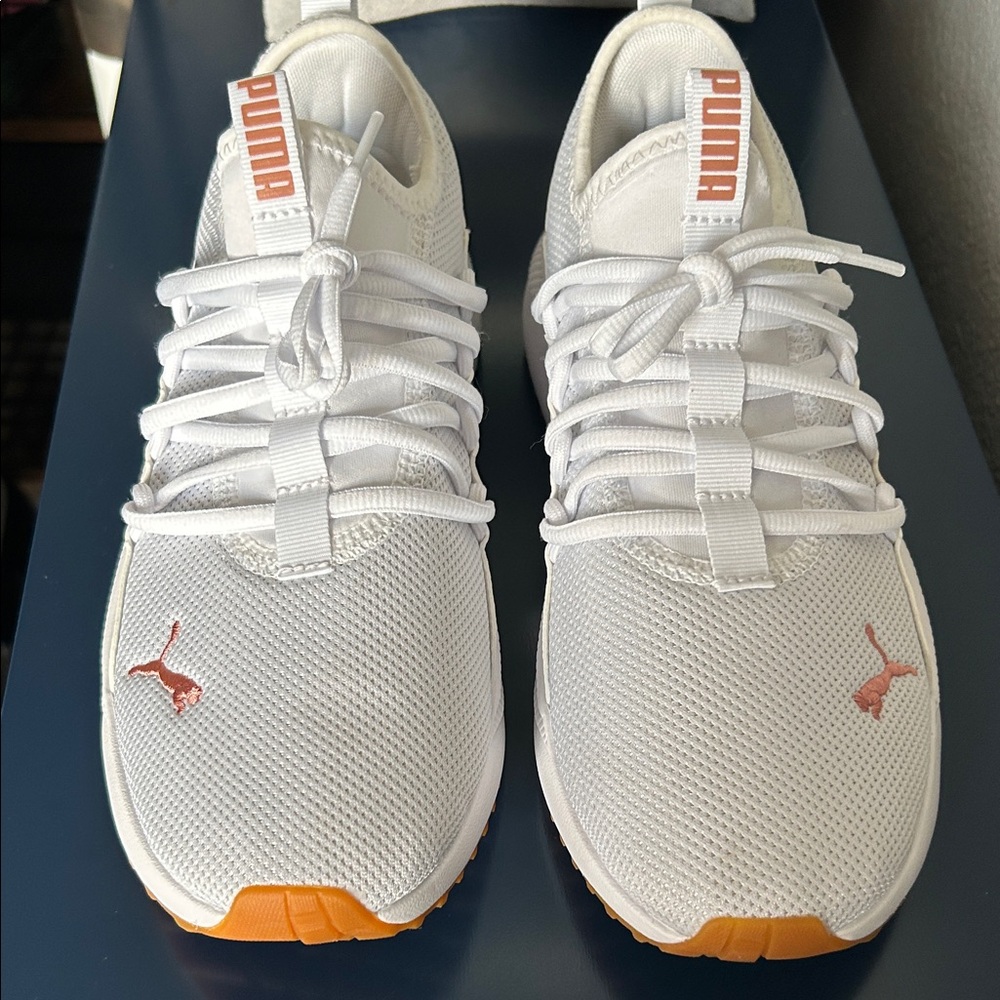 Puma Women’s White and Rose Gold Web Knit Soft Foam Slip On Sneakers - Picture 2 of 11